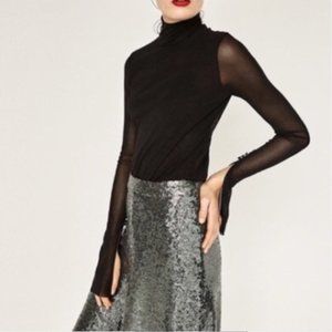 Zara Black Mesh Turtleneck S